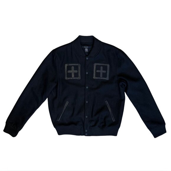 KSUBI Black Varsity Wool Blend Patch Logo Jacket EUC M - Picture 1 of 4